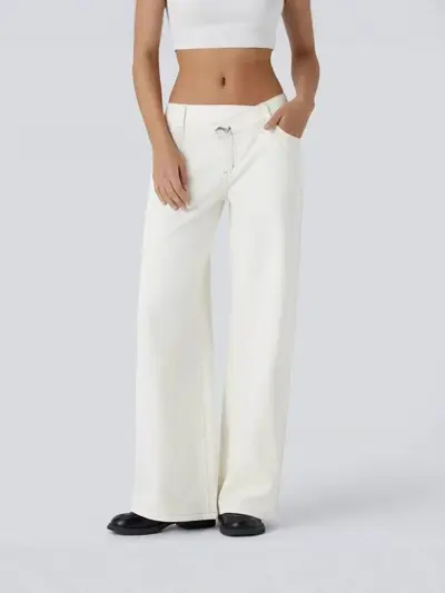 Damen Jeans Hose mit weitem Bein im Vintage-Stil, lockerer Schnitt, niedrige Taille - 8