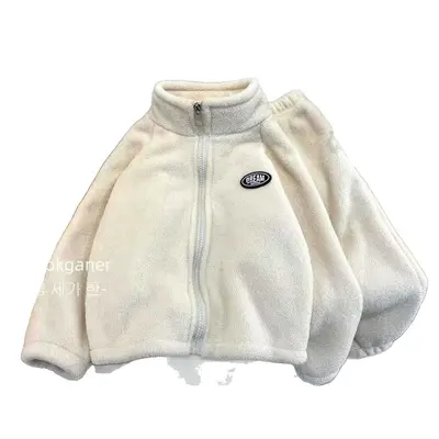 Children's Set: Girls' Soft Warm Pants, Boys' Double-Sided Plush Sweater and Zip Jacket