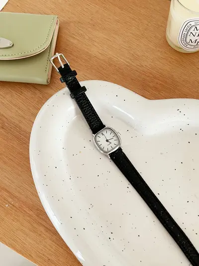 Korean-style quartz watch, leather strap, women's - 9