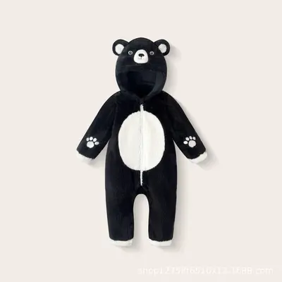 Baby Plush Romper, Cartoon Animal Design, Zipper Front, Autumn Winter - 9
