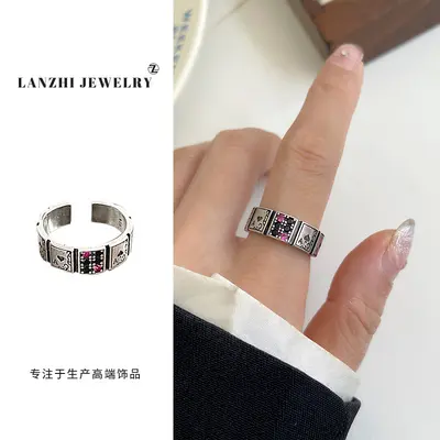 Lanzhi nicht verblasste luxuriöse Thai-Silber-Schmuck Zirkon grenzenloses handgefertigtes Schmuckstück übertriebenes Hip-Hop offenes 925er Silberring für Frauen - 11