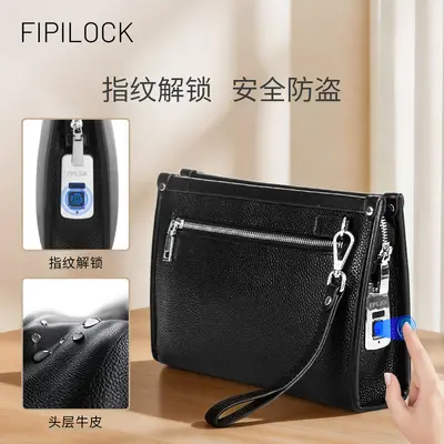 Herren-Clutch mit Fingerabdruckschloss, echtes Leder - 3