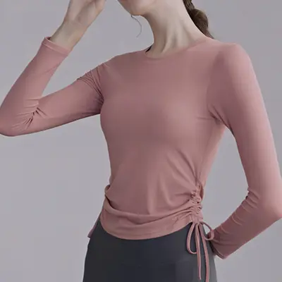 爆款LU抽绳瑜伽服女简约瑜伽长袖运动上衣透气户外跑步气质健身衣 - 9