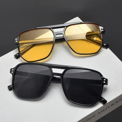 Square Frame Sunglasses, Anti-UV Women's, Retro Double-Bridge Pilot Style - 4