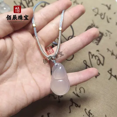 Beyaz kalsedon kolye, Pixiu ve Guanyin başlı, yeşim takı - 11