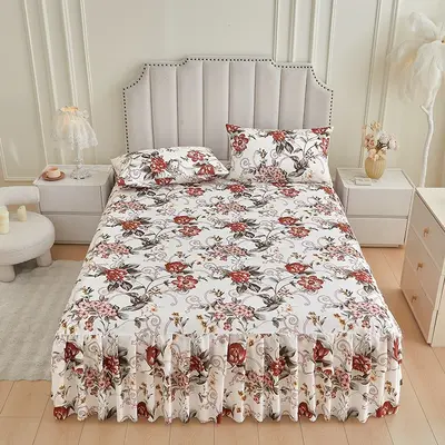 All-Season Fitted Bed Skirt Three-Piece Set, Full Mattress Cover - 8