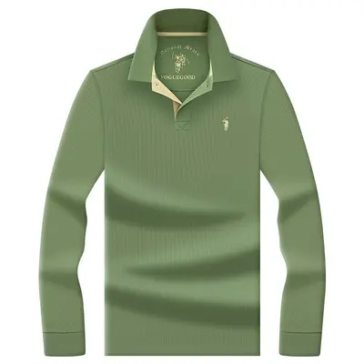 Herren Langarm-Poloshirt aus reiner Baumwolle, bestickt - 13