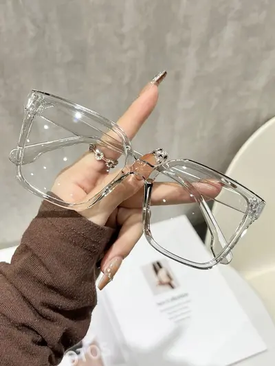 Large Retro Square Frame Glasses for Men and Women, Plain Lens - 12
