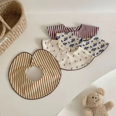 Baby Drool Bibs Pure Cotton Class A Absorbent Unisex Double-Sided Rolled Edge Round Bib All-Season