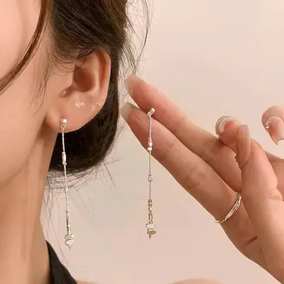925 Silver Needle Long Tassel Zircon Earrings for Women INS Fashion Accessible Luxury Niche Versatile Elegant Bow Earrings - 10