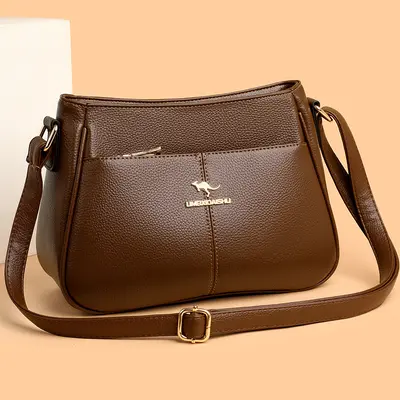 Soft Leather Women's Shoulder Bag, Large Capacity, Solid Color - 2