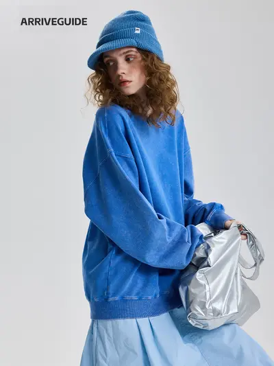 350 gsm 100% Cotton Washed Crew Neck Sweatshirt for Men and Women