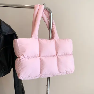 Quilted Padded Women's Underarm Tote Bag with Plaid Pattern - 12