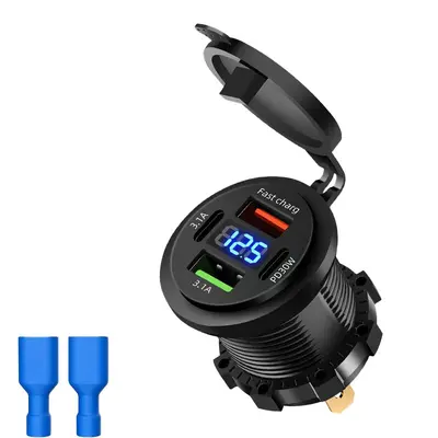 New Waterproof Motorcycle Modified Dual USB Car Phone PD Super Fast Charging Digital Display Car Charger - 10
