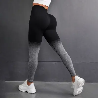 Yüksek Bel Dikişsiz Yoga Taytı, Degrade Renk, Kalça Kaldırıcı - 7