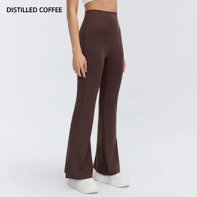 Yüksek bel yoga taytı kadın şeftali kaldırma flare pantalonu D26017 - 7