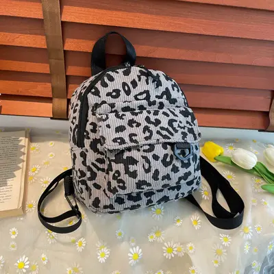 Leopard Print Women's Multi-Way Backpack, Corduroy - 8