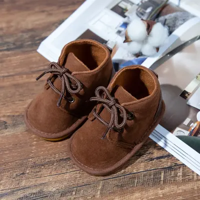 Baby Walking Shoes New Autumn Winter Style 6-12 Months Boys Girls Rubber Sole Non-Slip Boots Lace-Up Flat Shoes Comfortable