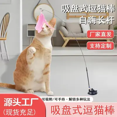 Suction Cup Cat Teaser Wand with Feather and Bell, Detachable Replacement Head - 4