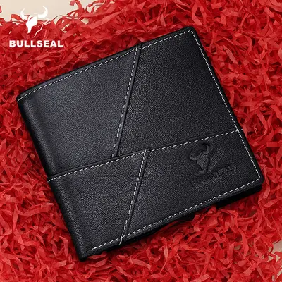 Bullseal Men's Genuine Leather Short Wallet with Driver's License Holder - 1