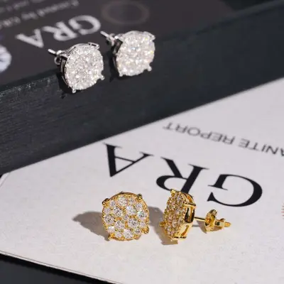 9.8mm Ice Crystal Stud Earrings, S925 Sterling Silver with Moissanite, Unisex Hip-Hop Jewe