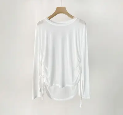 Tencel Ribbed Women's Long-Sleeve Yoga Running Top, Drawstring Loose Fit - 6