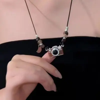 Retro film camera pendant, brown, adjustable