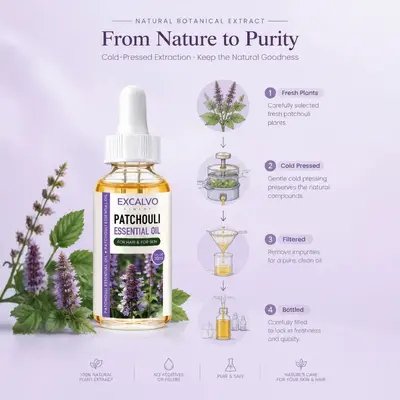Patchouli Uçucu Yağı, Soğuk Sıkım, %100 Doğal, Aromaterapi ve Cilt Bakımı İçin