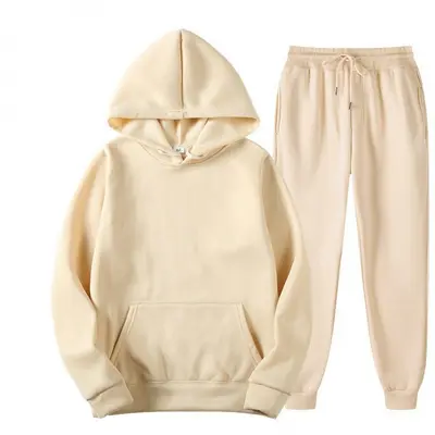 Men's spring autumn solid color hooded sweatshirt set, two-piece casual sports suit - 10
