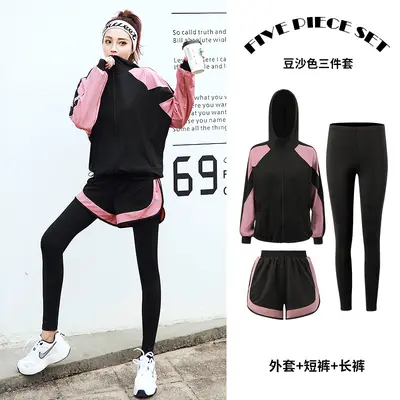 秋冬新款运动服套装女连帽衫大码五件套亚马逊跨境外贸瑜伽健身服 - 10