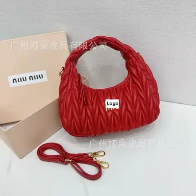 MIU Genuine Leather Women's Hobo Bag with Pleated Crossbody Strap - 7