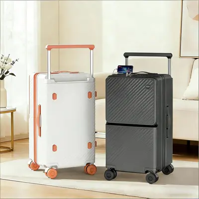 新款宽拉杆PC行李箱26寸37分前开口大容量结实耐用登机旅行箱20寸