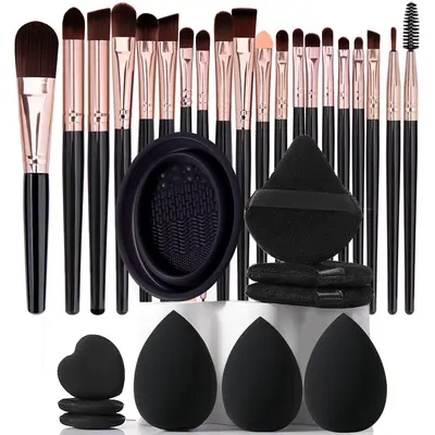 30-Piece Makeup Brush Set Complete Starter Kit Portable Travel Cosmetic Makeup Set with Powder Puff