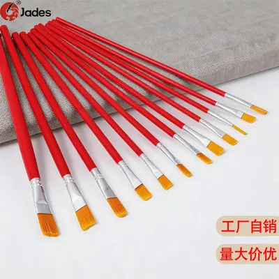 工厂直销 红杆尼龙毛油画笔 单支水粉丙烯绘画彩绘笔排笔油画笔