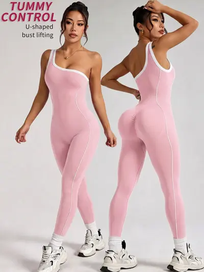Women's Yoga Jumpsuit, Color-Block, Ribbed, One-Piece - 7