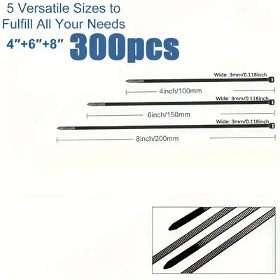 Schwarze Nylon-Kabelbinder, selbstverriegelnd, 100 Stück, mehrere Größen