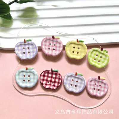 Cute Apple Plaid Button Set for DIY Jewelry and Phone Cases