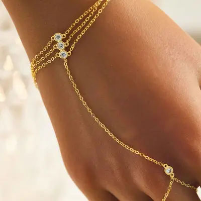 925er Silber Quasten-Kettenring mit Zirkonia und Armband