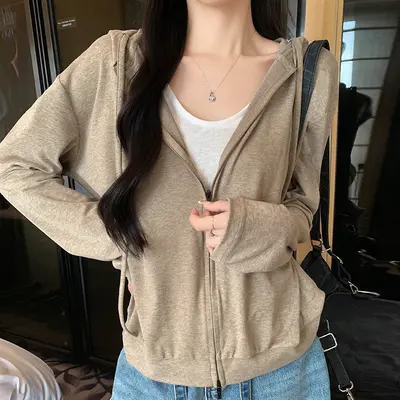 Hooded Zip-Up Sweatshirt Jacket for Women, Spring and Autumn, Loose Fit - 12