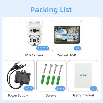 ICSEE 8MP Camera WiFi NVR Kit Dual Lens PTZ IP Camera 8CH Smart Home Night Vision
