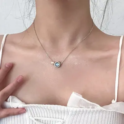 S999 sterling silver necklace women zircon collarbone chain