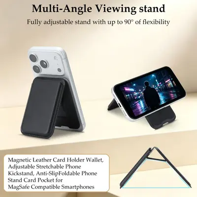 MagSafe Leather Magnetic Card Holder for iPhone with Multi-Angle Stand
