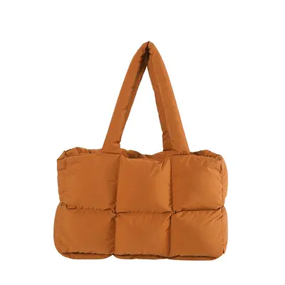 Quilted Padded Women's Underarm Tote Bag with Plaid Pattern - 6