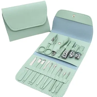 Manicure set 16 pieces, PU leather, nail and grooming tools - 8