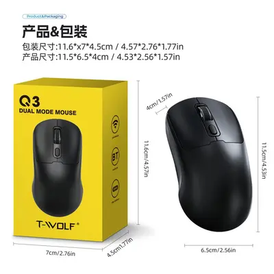 T-WOLF Thunder Wolf Q3 Bluetooth Kablosuz Fare Çift Modlu Şarj 2.4G Dizüstü Ofis Fare Sessiz - 6