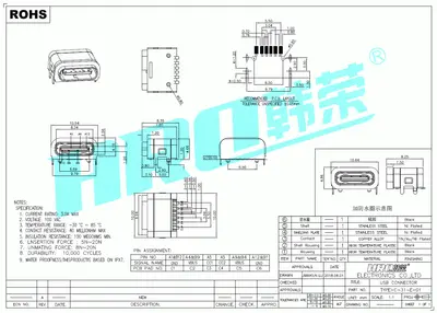 Han Rong basit TYPE-C 3.1 su geçirmez dişi soket su geçirmez USB soketi 6PIN hızlı şarj sağlayın