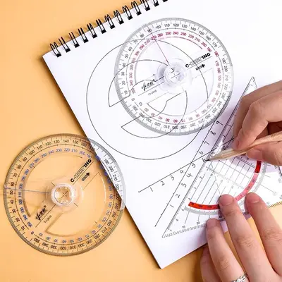 Student 360 Degree Protractor Multifunctional Ruler with Parallel Lines
