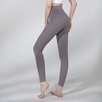 Damen-Yogahose mit hohem Bund, Lycra, gerauter Stoff - 8