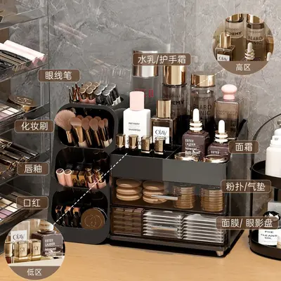 Desktop cosmetics organizer box, multi-layer, vanity makeup station - 5