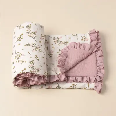 4-lagige Baumwoll-Babydecke mit Rüschen - 7